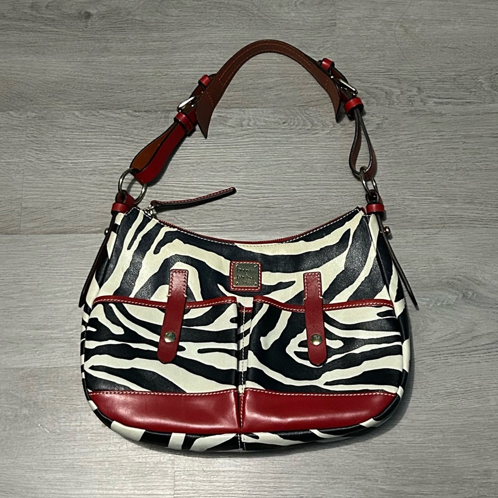 Dooney & Bourke Zebra Print Shoulder Bag with Red Accents